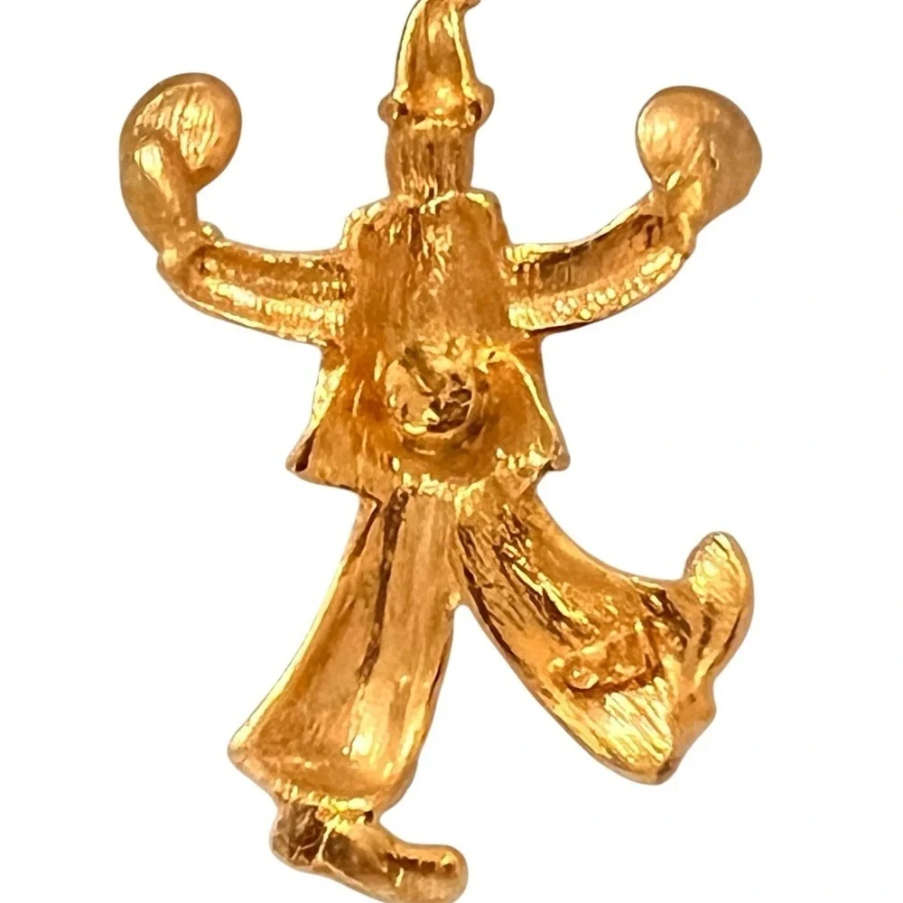 Two JJ Jonette Signed Clown Gold Tone Pins Juggling Cymbals
